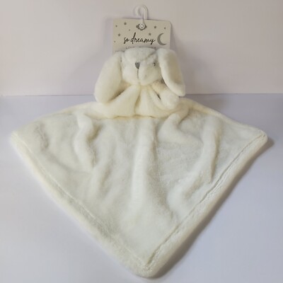So Dreamy White Bunny Rabbit Plush Lovey Security Blanket Soft Home Fashions 15''