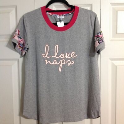VERA BRADLEY Size Medium 8 10 NWT I Love Naps Gray Pink Floral Baseball Shirt