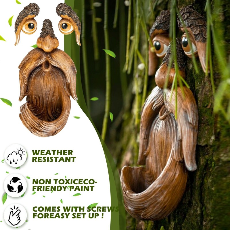 Unique Bird Feeders,Old Man Tree Art Tree Faces Outdoor Yard Garden Decoration .