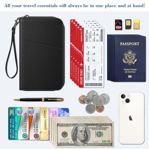 Family Travel Wallet Passport Holder RFID Blocking Document Organizer Bag Case