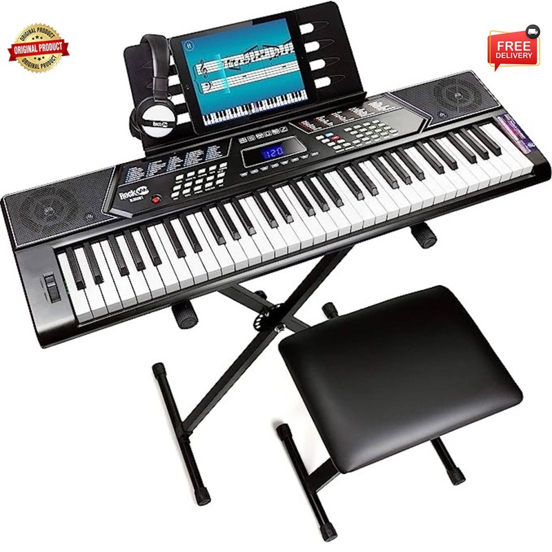 RockJam 61 Key Keyboard Piano With Pitch Bend Kit Keyboard Stand Piano Bench Hea