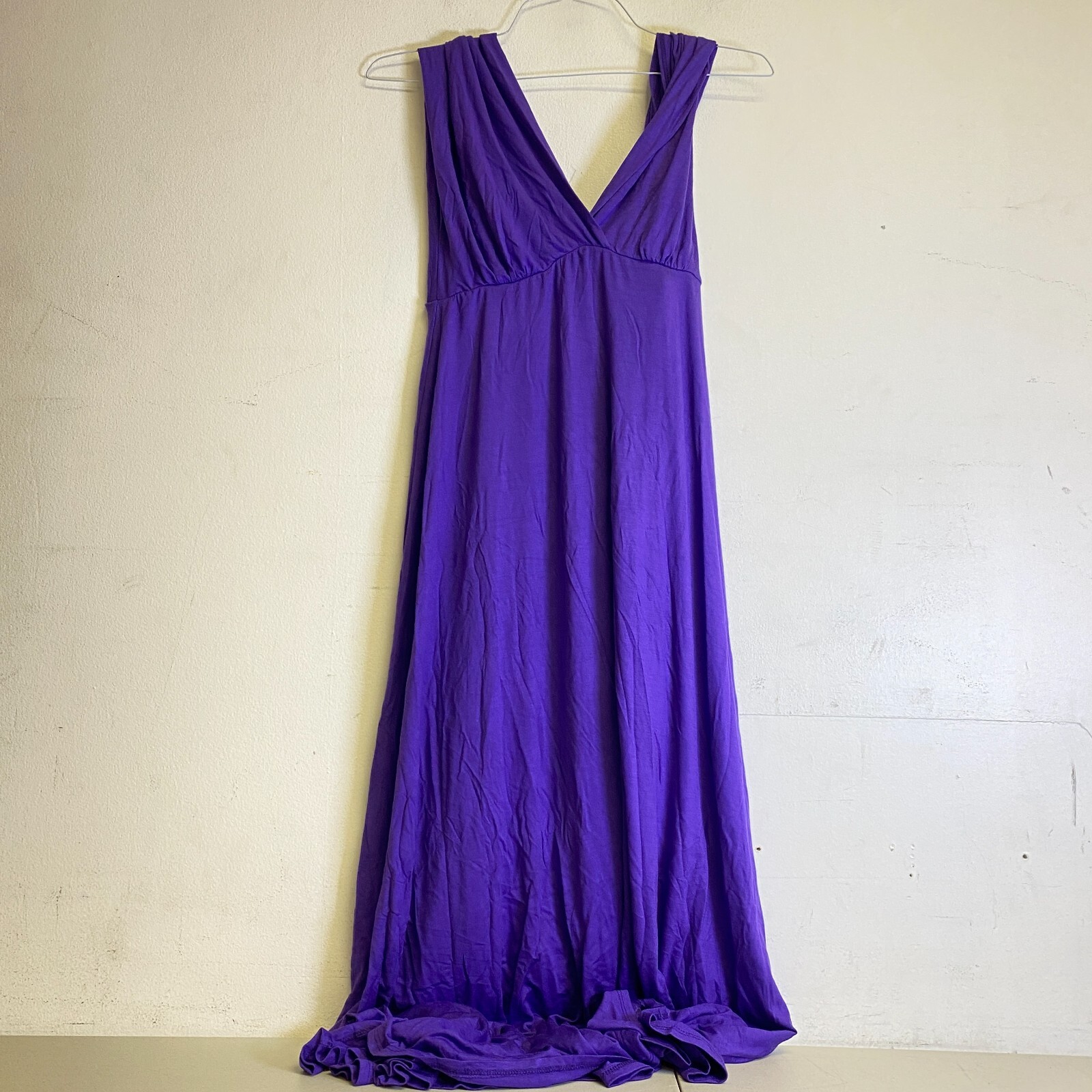 24 Seven Comfort Apparel Empire Waist V-Neck Maxi Dress Plus Size Large Purple