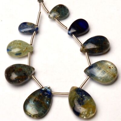 Natural Bicolour Kyanite Gems 10x7 to 16x10 mm Smooth Pear Shape Beads 4'' Strand