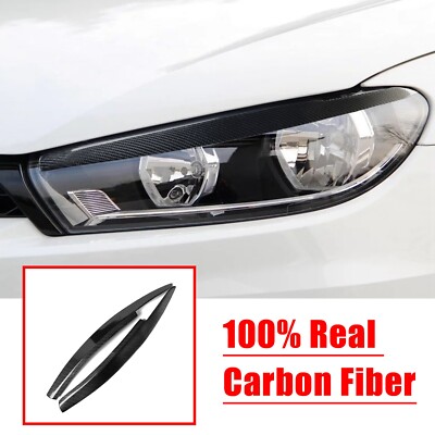 For VW Scirocco 2008-2017 Real Carbon Head Light Lamp Eyebrow Eyelid Cover Trim