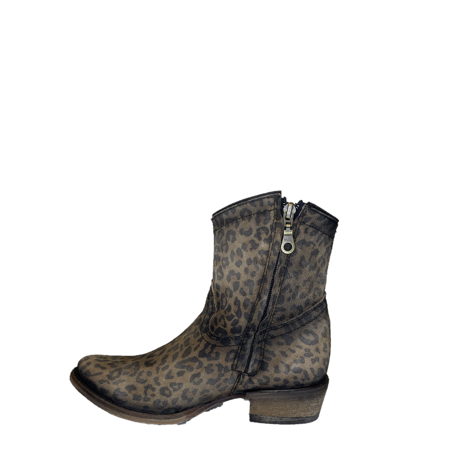 Pre-owned Corral Boots Corral Ladies Brown Leopard Print Round Toe Booties C3627