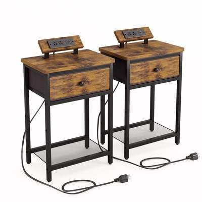 Nightstands Set of 2 with Charging Station, Night Stand End Table with USB Ports