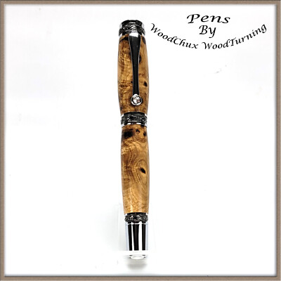 Handmade Exotic Black Ash Burl Wood Rollerball Or Fountain Pen ART 1374a