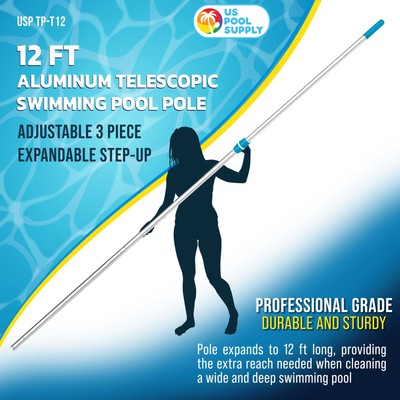U.S. Pool Supply 12ft Aluminum Telescopic Swimming Pool Pole, Twist Locking Cams