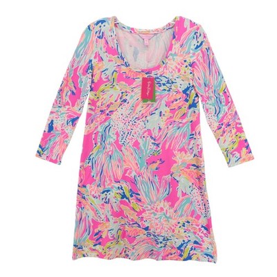 NWT LILLY PULITZER Devon Dress Sunken Treasure Tiki Pink 3/4 Sleeve Modal XS