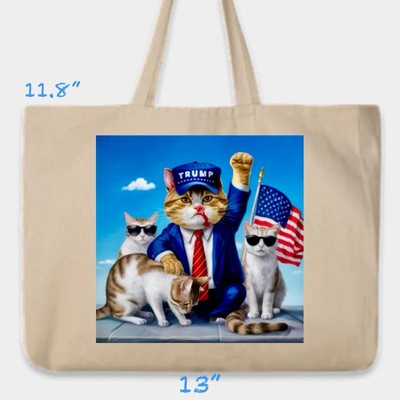 Hilarious TRUMP 11.8  High x16  Wide beige canvas tote bag funny CATS Cat Nice