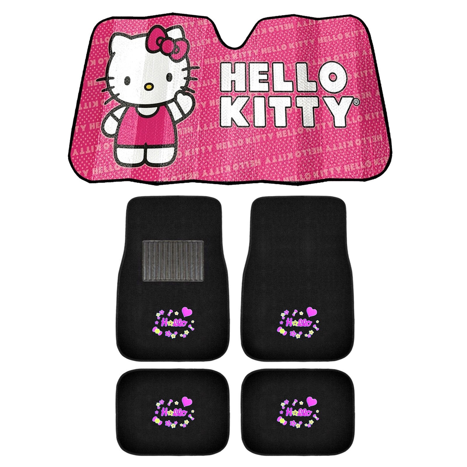 NEW HELLO KITTY PINK FLOWERS Car 4pc Carpet Floor Mats
