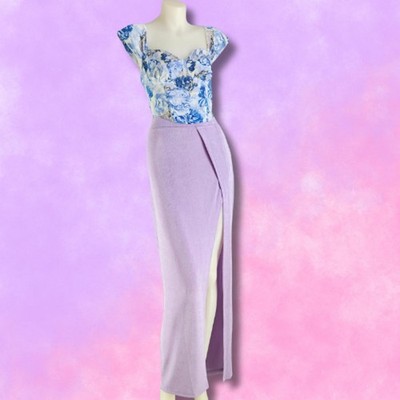 Purple Stretchy Midi Skirt Thigh Split Size 10 Y2k Bodycon Party Vacay Summer 