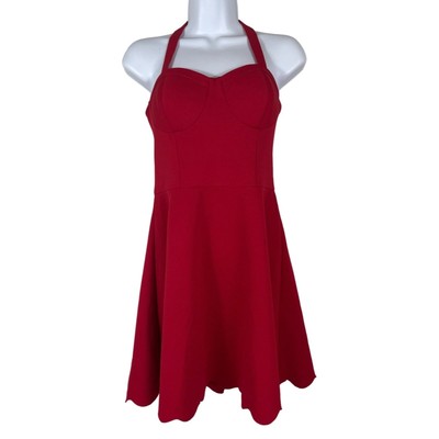 Material Girl Womens Mini  Dress Juniors  Medium Red Scalloped Hem Sleeveless