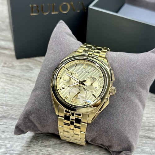 Pre-owned Bulova New✅curved✅  Curv Chronograph Gold Stainless Steel Men's Watch 97a125 $895