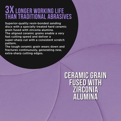 800 Grit 6" Purple Ceramic Sanding Discs, Box of 50 - Hook & Loop Sandpaper