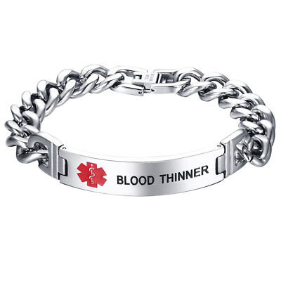 Emergency Medical Alert ID Bracelet For Men LASER ENGRAVED Stainless Steel 8.27'