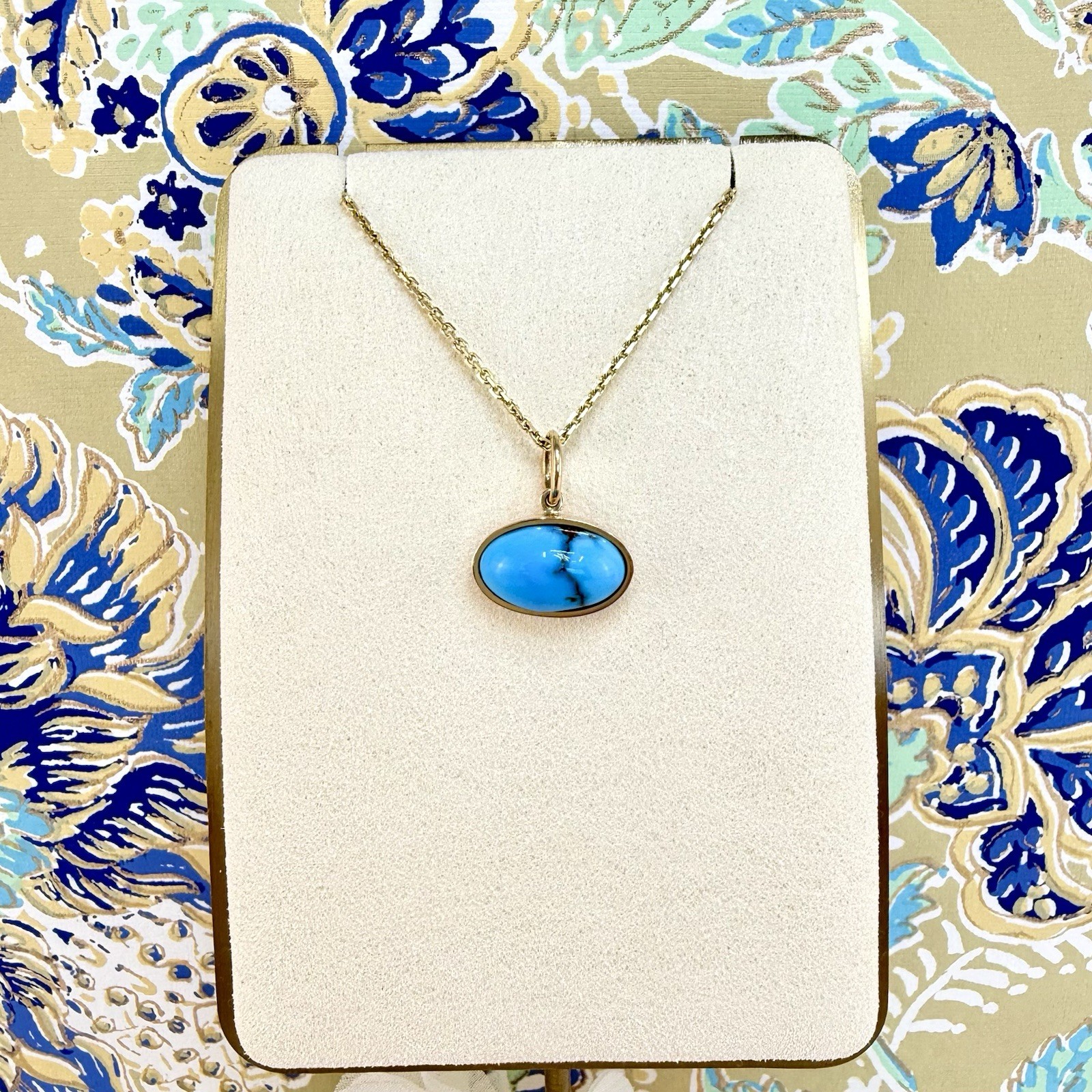Modernist 14k Yellow Gold Natural Egyptian Turquoise Custom Made Pendant, Unisex - Picture 6 of 10