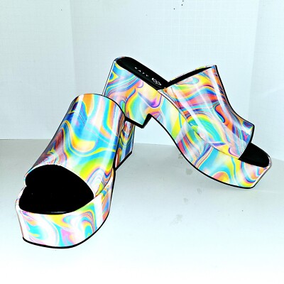 KATY PERRY HOLOGRAPHIC SWIRL AD SAMPLE SLIDE WEDGE SHOE BUSY BEE SIZE 9M / 39