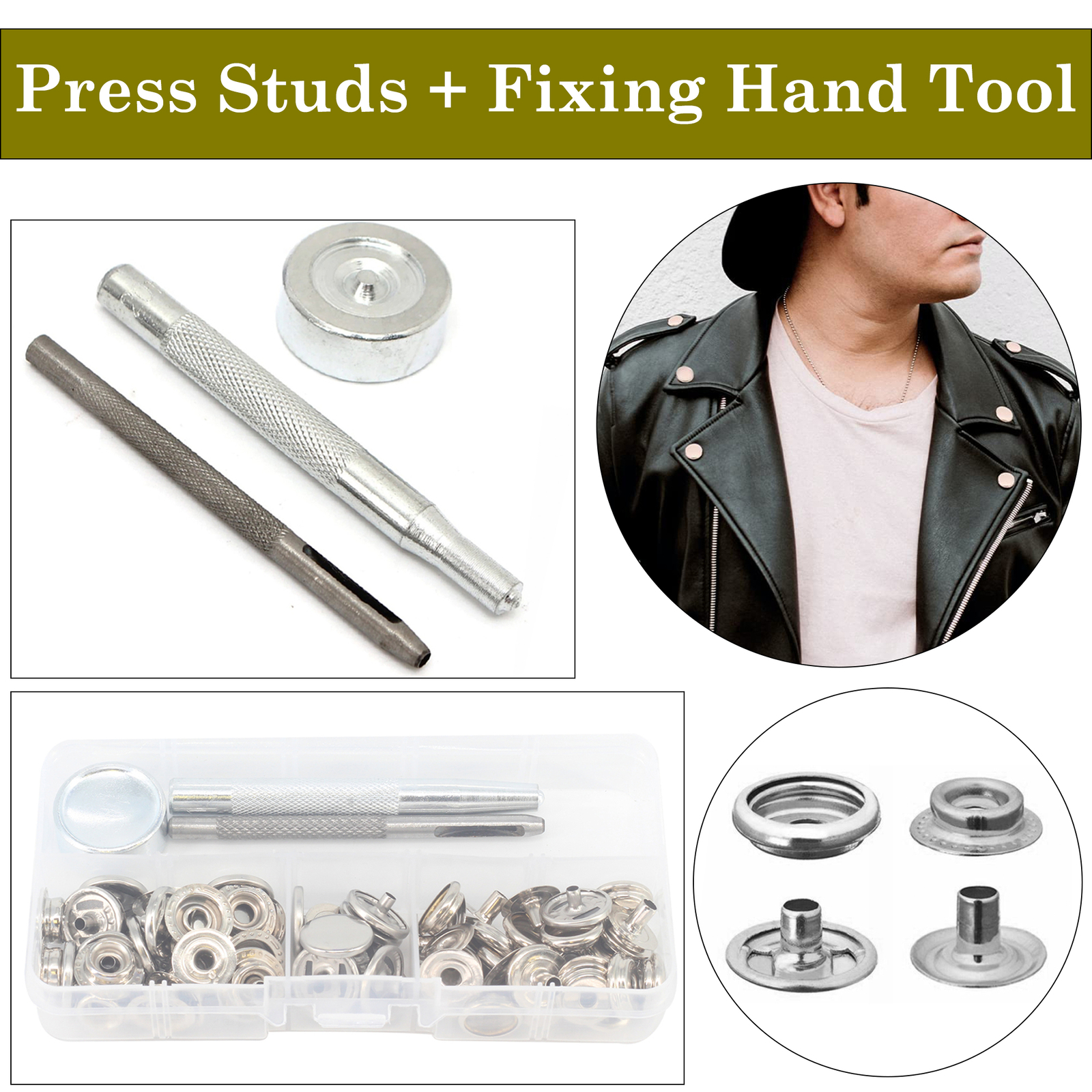 Popper Snap Fasteners Heavy Duty Buttons Press Studs Hand Tool with Plastic Box
