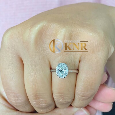 Pre-owned Knr 14k Solid White Gold Oval Moissanite And Natural Diamonds Engagement Ring 1.20ct