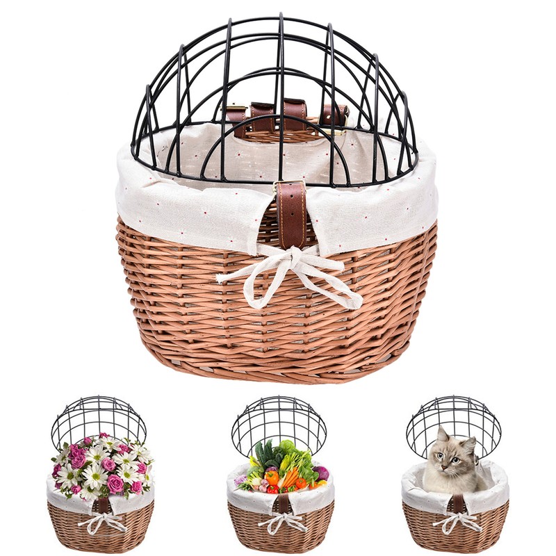 Bike Wicker Pet Basket Bike Basket for Small Dogs/Cats Pet Carrier Detachable