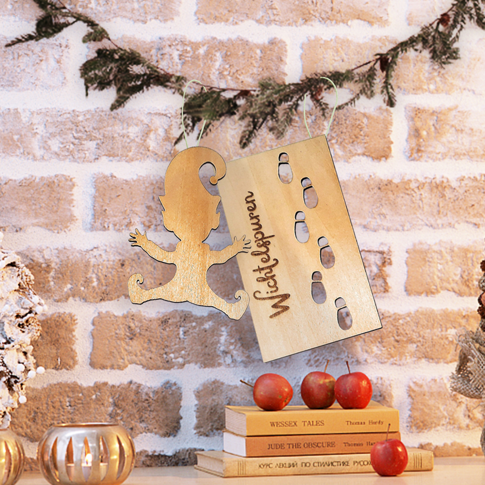 Wichtel Fußabdrücke Schablonen Set 6 Stück – Weihnachtsmann, Rentier, Geschenk, Aus Birkensperrholz Für Schneespray