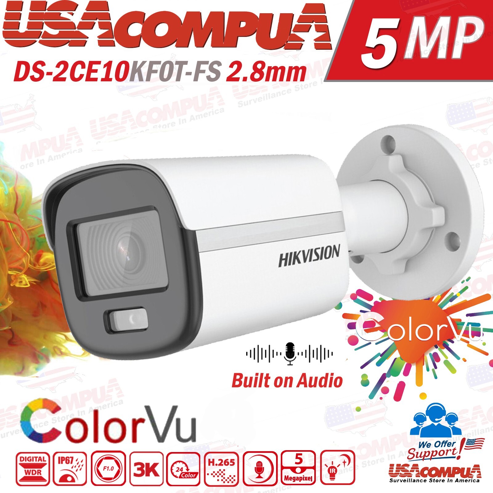 Hikvision 5MP 3K ColorVu DS-2CE10KF0T-FS 2.8mm Audio Fixed M