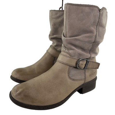 Bogs Women's Carly Mid Boot US 8.5 Tan Brown Leather Lined Winter Rain Boots