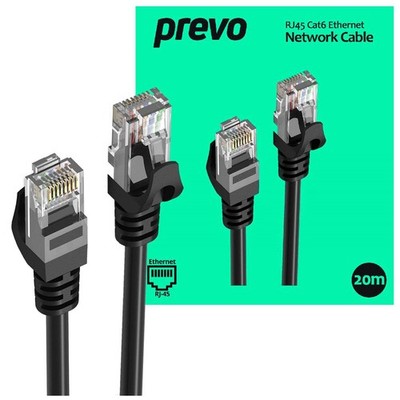 Prevo CAT6-BLK-20M Network Cable, RJ45 (M) to RJ45 (M), CAT6, 20m, Black, Oxygen