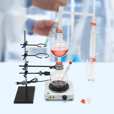 1000ml Pro Lab Essential Oil Distillation Apparatus Kit+1kw Electric Hot Stove
