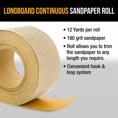 Dura-Gold 180 Grit Gold Longboard Sandpaper Roll 2-3/4" Wide, 12yds, Hook & Loop