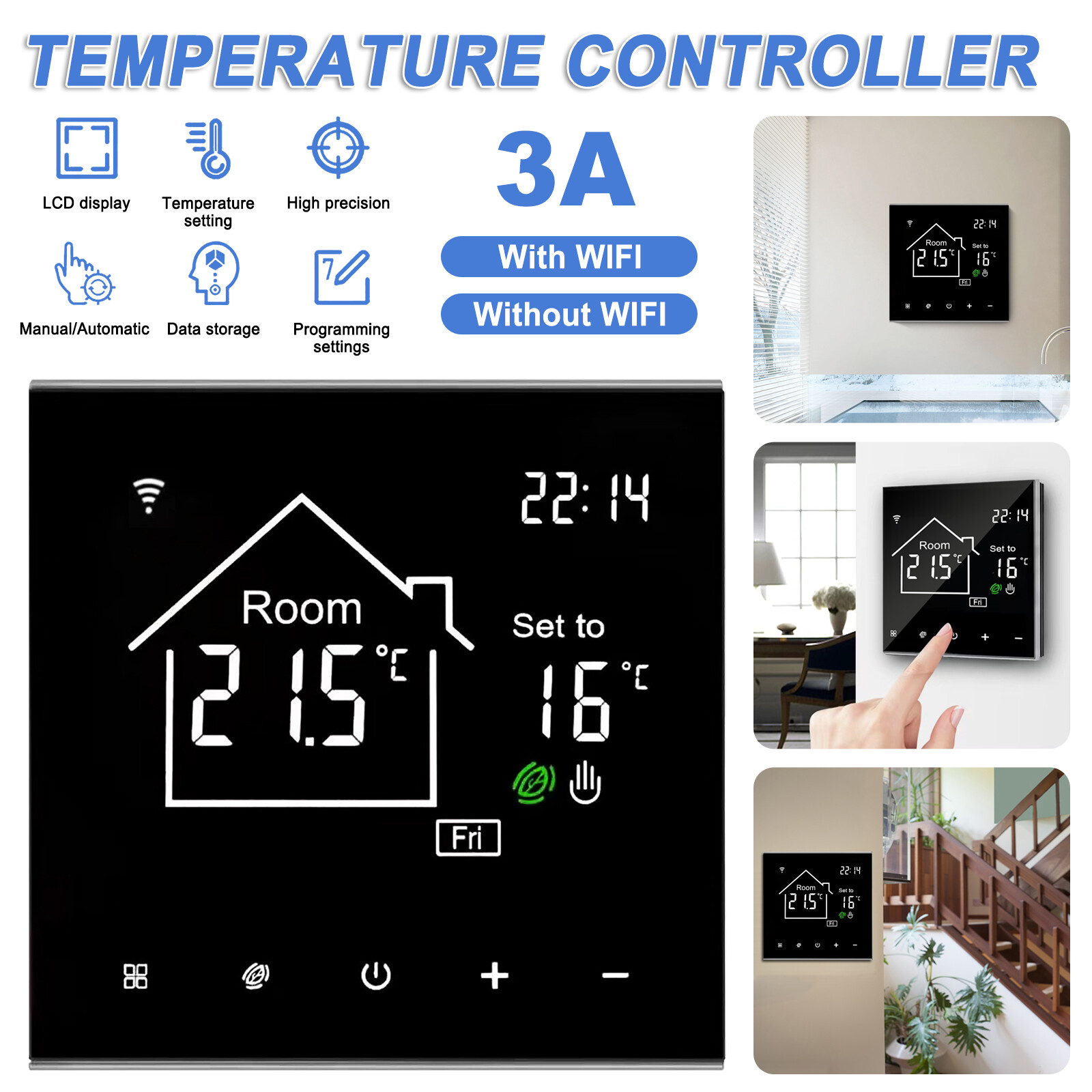 For Home, Wifi Programmable Digital Thermostat Lcd Touch Screen