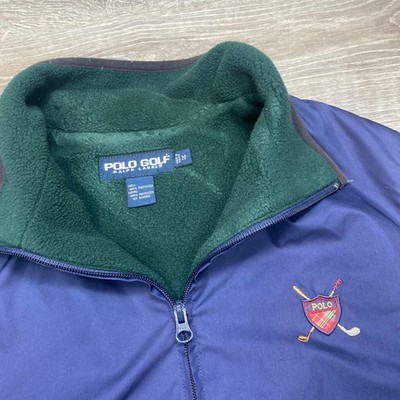 Vintage Polo Golf Ralph Lauren Vest Mens M Blue Fleece Lined Full Zip Sheild