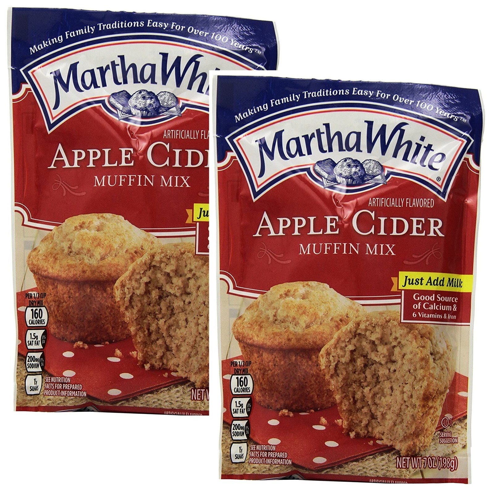 Martha White Muffin Mix APPLE CIDER Flavor 7Oz 2 EASY Bags