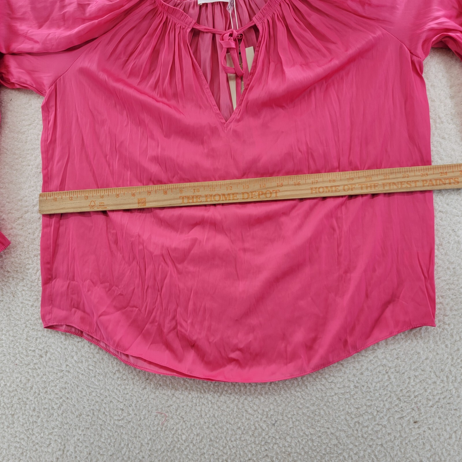 Ramy Brook Maty Balloon Sleeve Top Women's S Bright Pink V-Neck w/ Tie Pullover~ - Picture 5 of 12