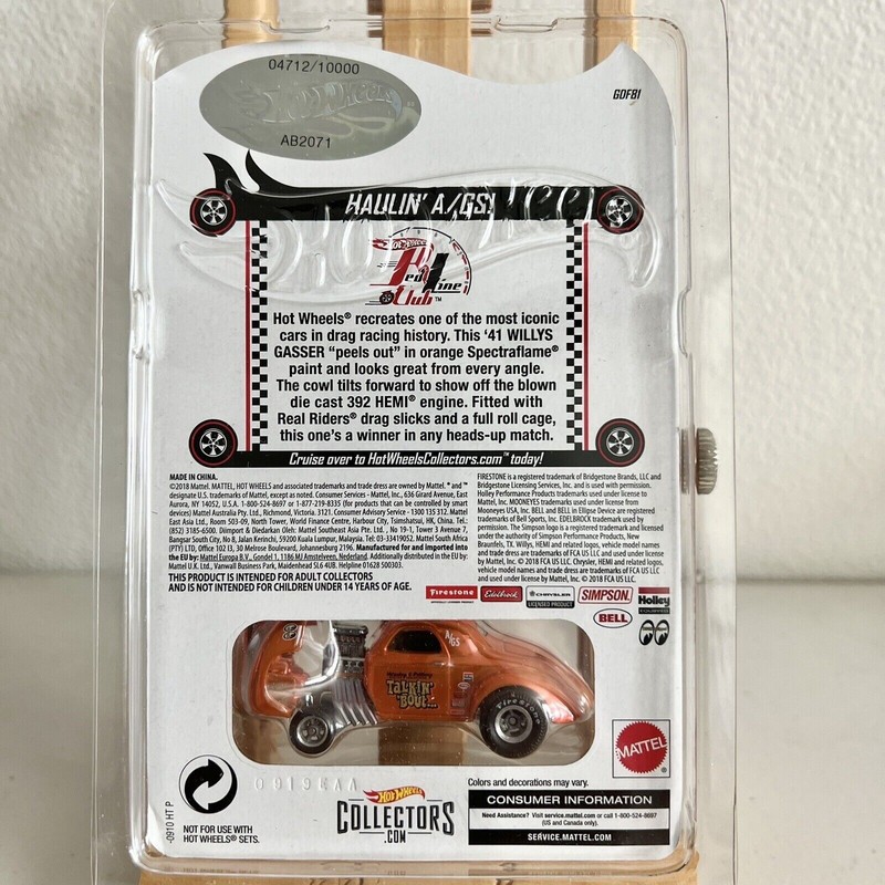 Hot Wheels RLC '41 Willys Gasser Orange 2019 Redline Club