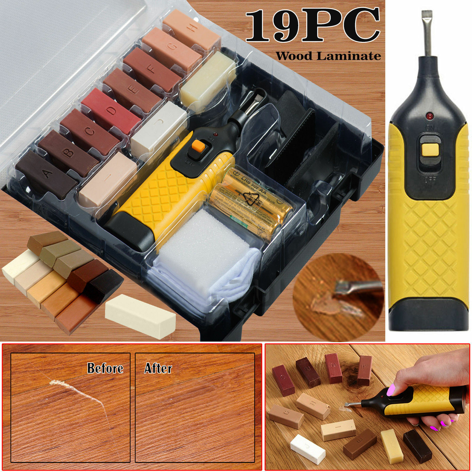 19pcs Laminate Floor Flooring Repair Kit Worktop Furniture Wax System