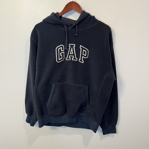 Vintage Gap Hoodie Mens S Blue White Fleece Sweatshirt Sweater Spell Out Y2K