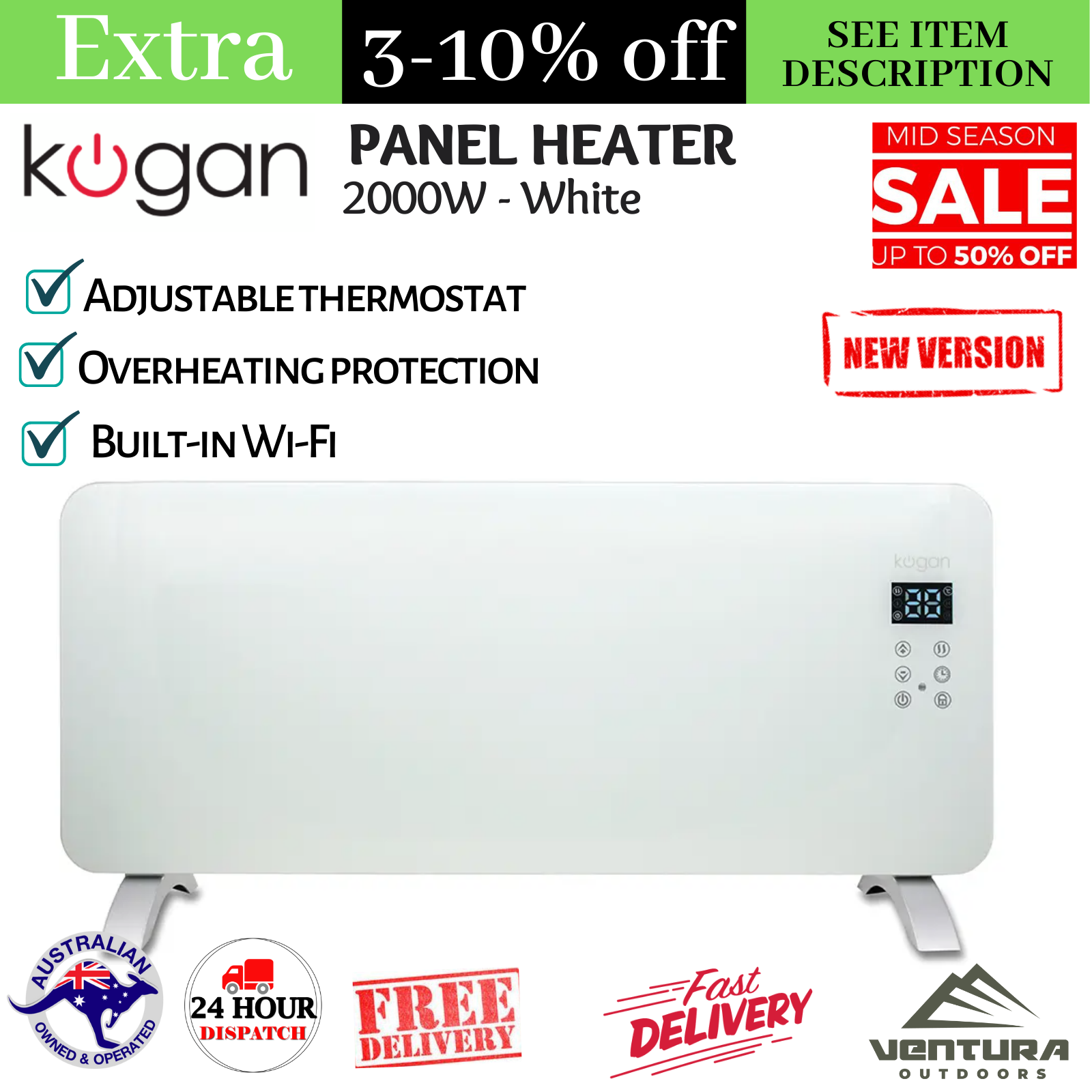 Compare Kogan White Glass Portable Electric Panel Heater Prices 08/2022