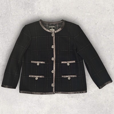 Chanel Plaid Cashmere Wool Silk Python Jacket, FR 46, Retail $15,500, NWT
