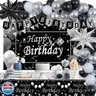 Silver and Black Birthday Decorations for Men Women Boys Girls 80 PCS White Black and Silver Party Decorations Happy Birthday Backdrop Banner Confetti Star White Balloon Arch Tablecloth Party Supplies