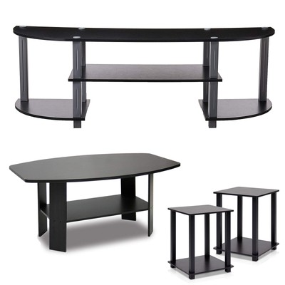 Entertainment Center With Coffee Table Espresso & 2-pack End