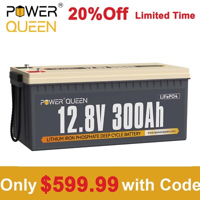 Power Queen 12V 300Ah LiFePO4 Lithium Battery BMS for Solar RV Off Grid Marine