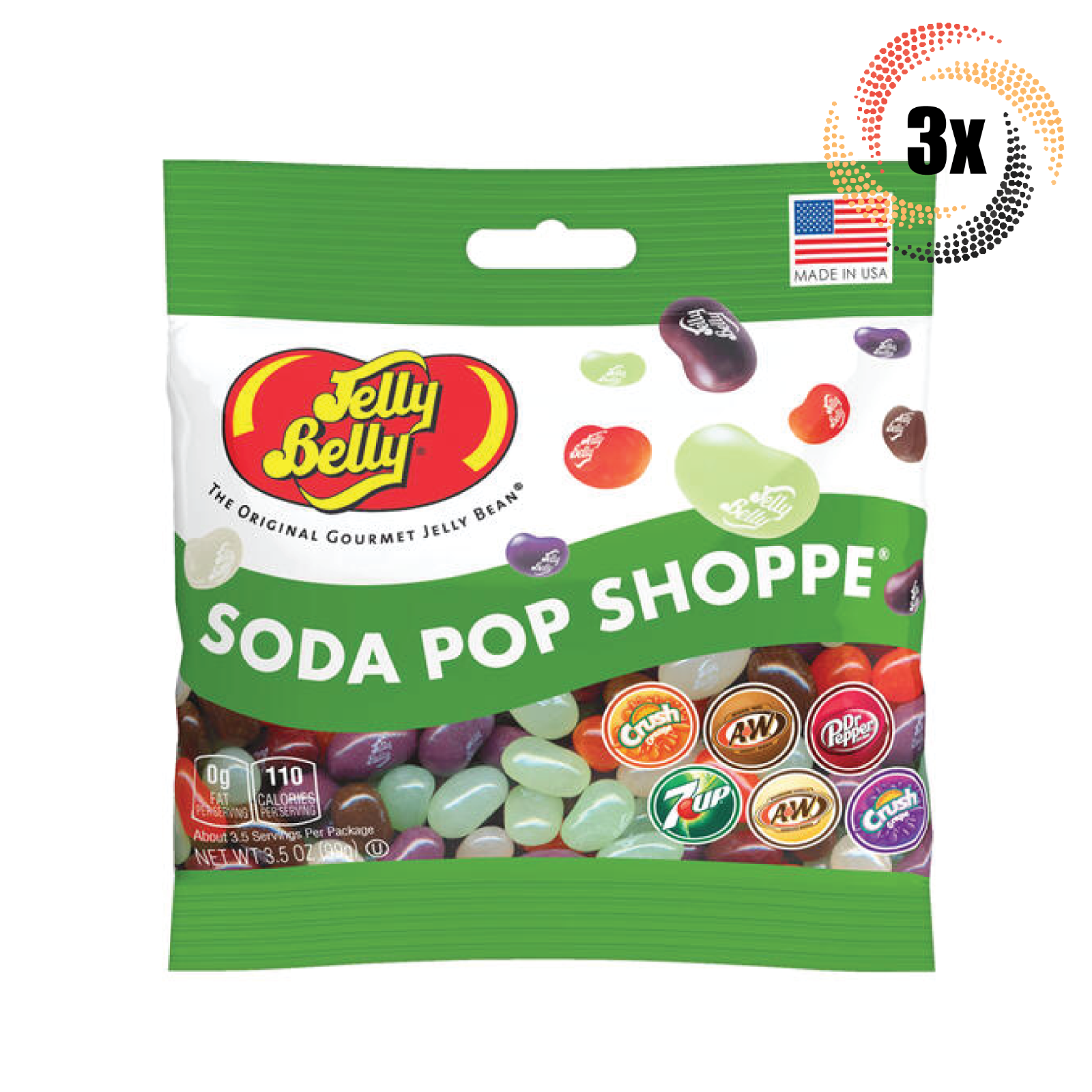 3x Bags | Jelly Belly Beans Soda Pop Shoppe Crush A&W 7UP