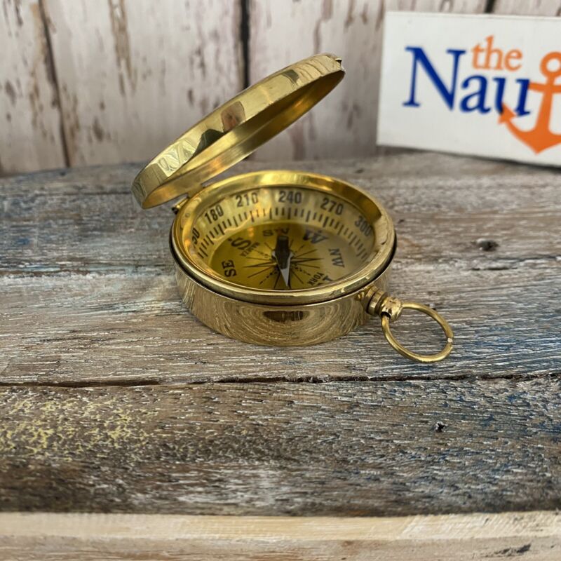 Brass Compass With Lid - Old Pocket Style - Nautical Necklace Pendant, Keychain