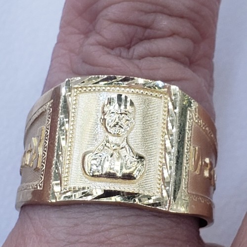 Pre-owned Handmade Mans Solid 14k Yellow Gold Malverde Sinaloa Ring Size 8 9 10 11 12