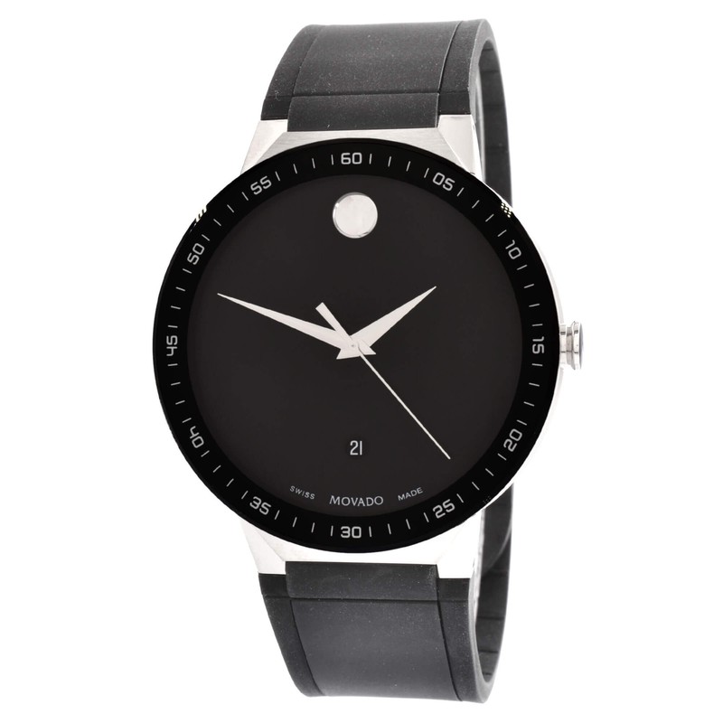 Movado Men Watch Sapphire Two Tone Case Black Bezel Rubber Strap 0607406