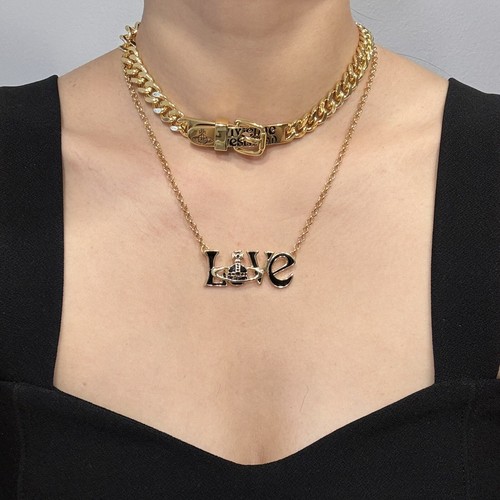 Vivienne westwood Punk LOVE Necklace Gold Tone With Box