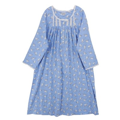 NWT LANZ OF SALZBURG Nightgown Blue Flannel Dove Bird Print Lace Trim 2X