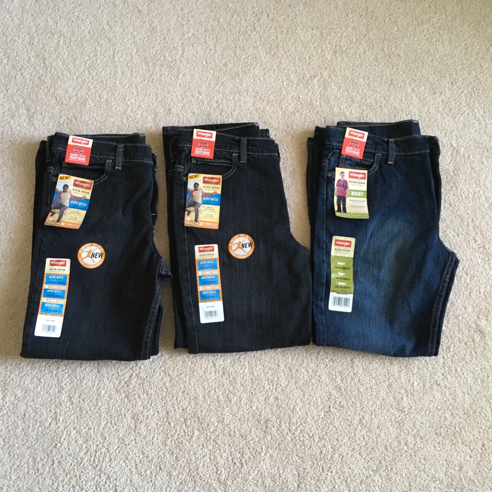 New Wholesale Lot 3 Pairs Kid Boys Jeans Wrangler Size 14 Husky athletic bootcut